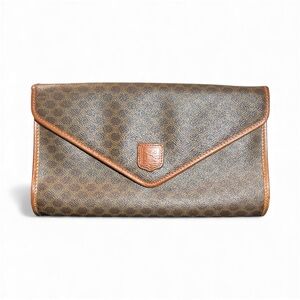 Celine Vintage Macadam Envelope Pochette PVC Leather Clutch Brown 11x7in Italy